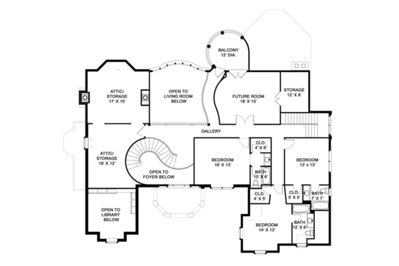 Floor Plan - Upper Floor for European House Plan #119-421 - 4 bed, 4.5 bath