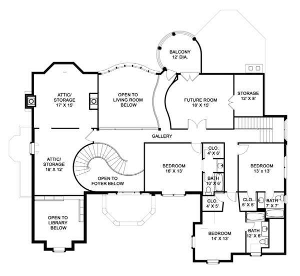 European Floor Plan - Upper Floor Plan #119-421