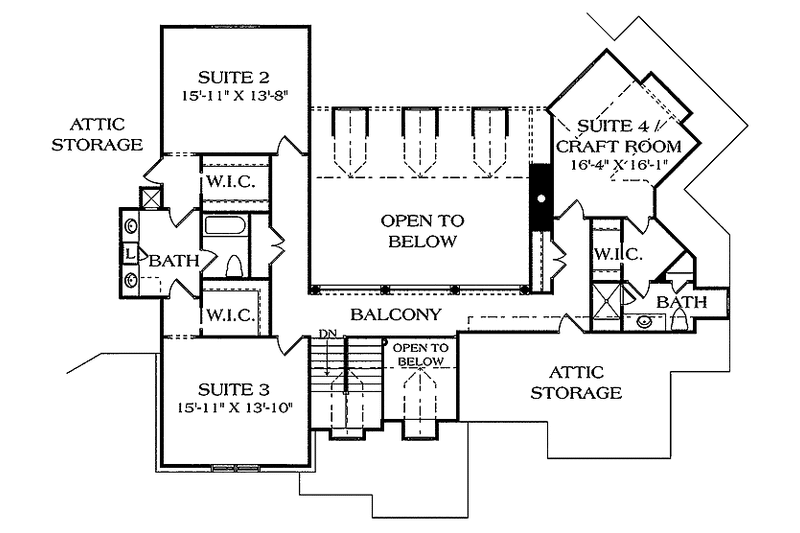 House Blueprint - Floor Plan - Upper Floor for Craftsman House Plan #453-455 - 5 bed, 4 bath