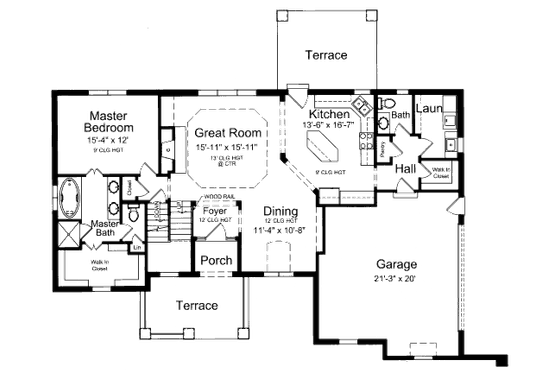 Floor Plan - Main Floor for European House Plan #46-453 - 3 bed, 2.5 bath