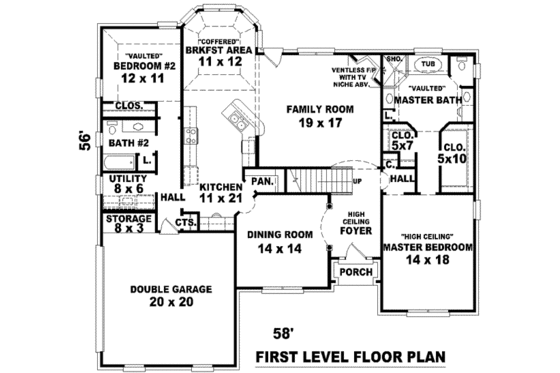 Floor Plan - Main Floor for European House Plan #81-1082 - 4 bed, 3 bath
