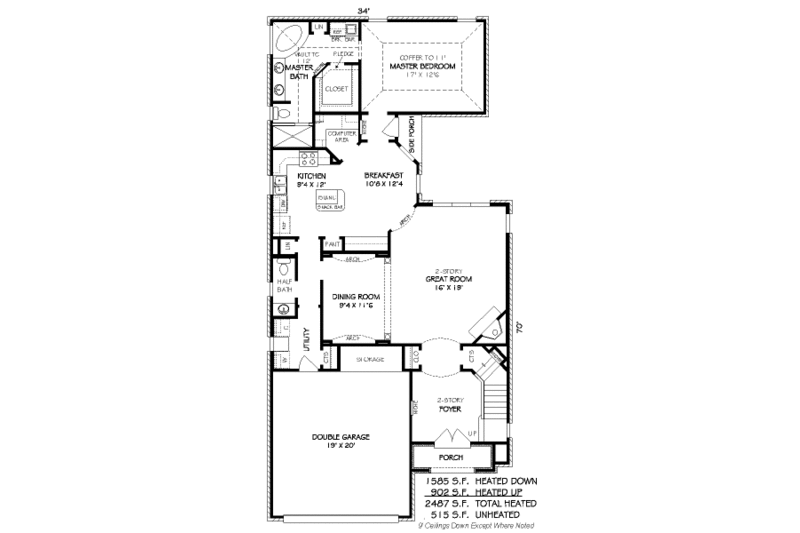 European Style House Plan - 3 Beds 2.5 Baths 2487 Sq/Ft Plan #424-232 ...