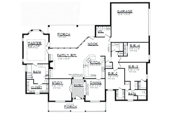 Floor Plan - Main Floor for Traditional House Plan #62-118 - 4 bed, 3 bath