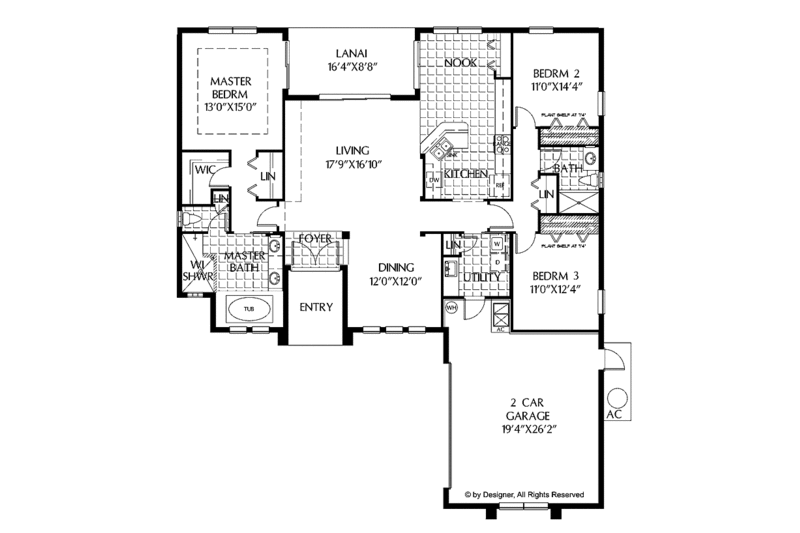 Dream House Plan - Floor Plan - Main Floor for Mediterranean House Plan #999-118 - 3 bed, 2 bath