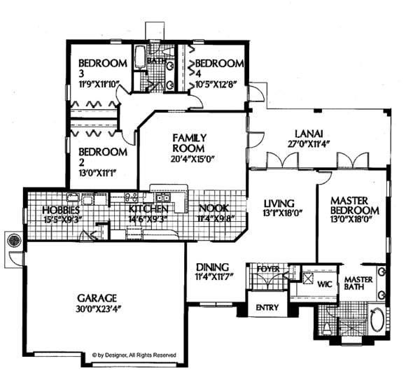 Architectural House Design - Mediterranean Floor Plan - Main Floor Plan #999-2
