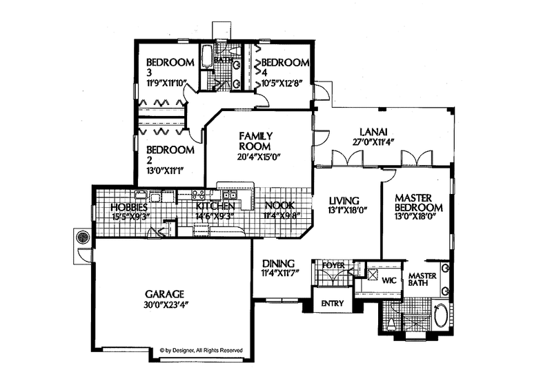 Home Plan - Floor Plan - Main Floor for Mediterranean House Plan #999-2 - 4 bed, 2 bath