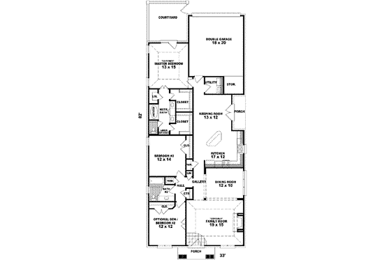 Floor Plan - Main Floor for Colonial House Plan #81-551 - 2 bed, 2 bath