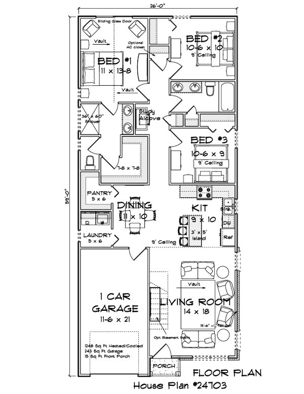 Home Plan - Floor Plan - Main Floor for Modern House Plan #513-2495 - 3 bed, 2 bath