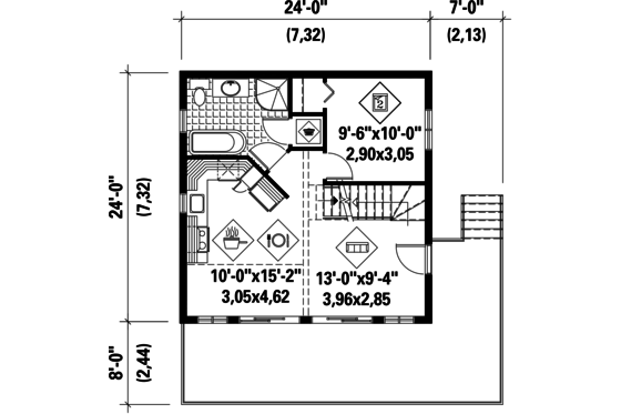 Floor Plan - Main Floor for Cabin House Plan #25-4272 - 2 bed, 2 bath