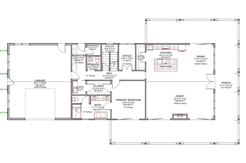 Architectural House Design - Floor Plan - Main Floor for Barndominium House Plan #1116-14 - 4 bed, 2.5 bath