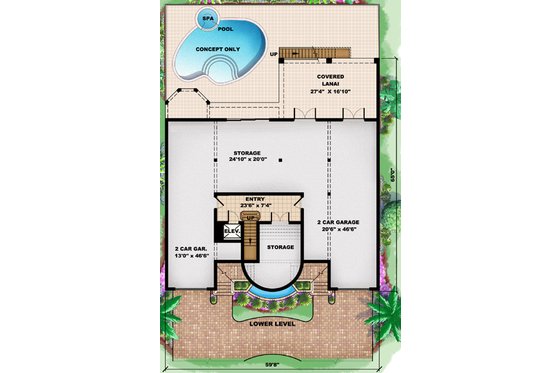 Floor Plan - Lower Floor for Mediterranean House Plan #27-433 - 4 bed, 5.5 bath