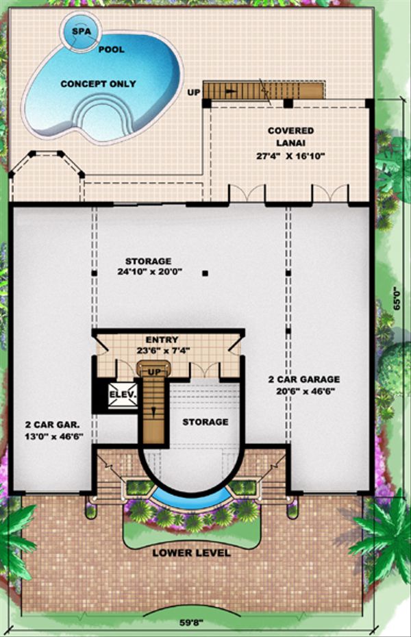 Mediterranean Floor Plan - Lower Floor Plan #27-433