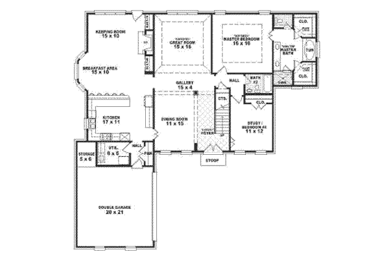 Floor Plan - Main Floor for Classical House Plan #81-578 - 3 bed, 3.5 bath