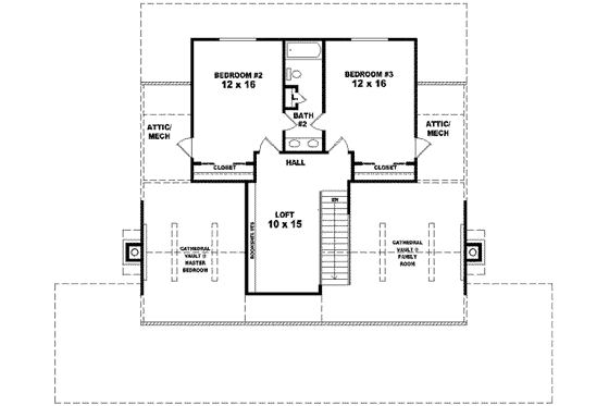 Floor Plan - Upper Floor for Southern House Plan #81-730 - 3 bed, 2.5 bath