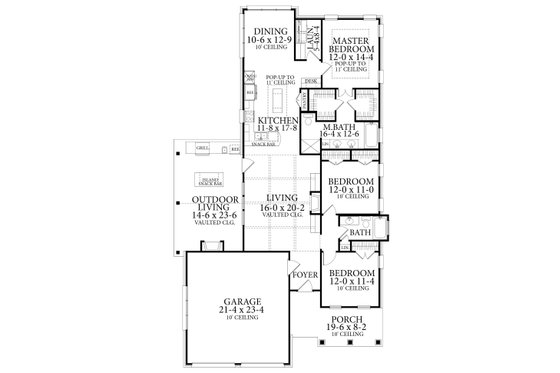 Floor Plan - Main Floor for Cottage House Plan #406-9660 - 3 bed, 2 bath