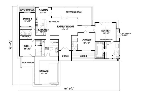 Floor Plan - Main Floor for Modern House Plan #20-2567 - 3 bed, 4 bath
