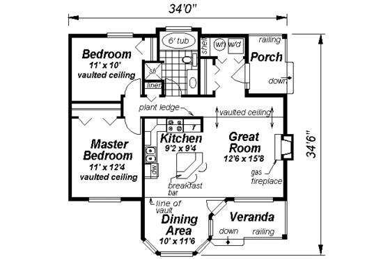 Floor Plan - Main Floor for Country House Plan #18-1047 - 2 bed, 1 bath