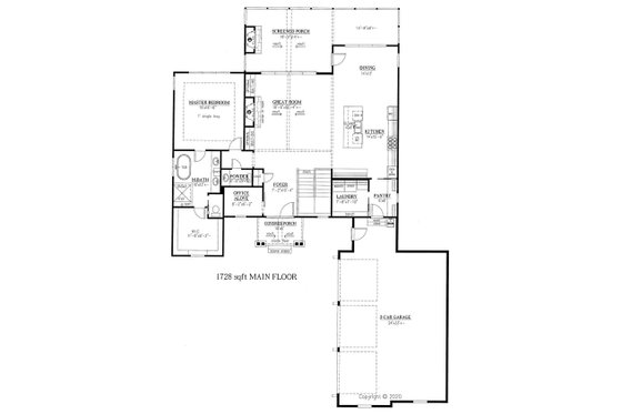 Floor Plan - Main Floor for Craftsman House Plan #437-123 - 3 bed, 3.5 bath