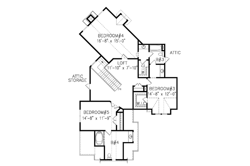 Dream House Plan - Floor Plan - Upper Floor for Craftsman House Plan #54-280 - 5 bed, 4.5 bath