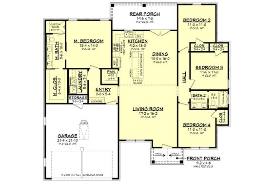Floor Plan - Main Floor for Farmhouse House Plan #430-335 - 4 bed, 2 bath