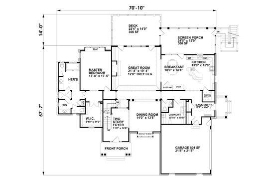 Floor Plan - Main Floor for Traditional House Plan #30-345 - 4 bed, 4.5 bath