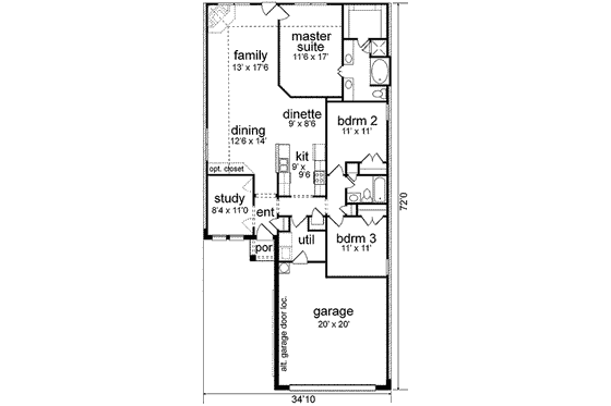 Floor Plan - Main Floor for Traditional House Plan #84-204 - 3 bed, 2 bath