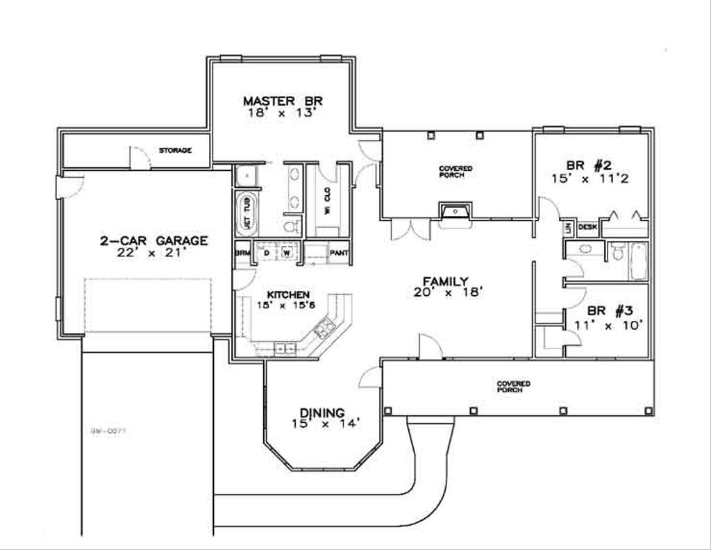 Traditional Style House Plan 3 Beds 2 Baths 1700 Sq/Ft