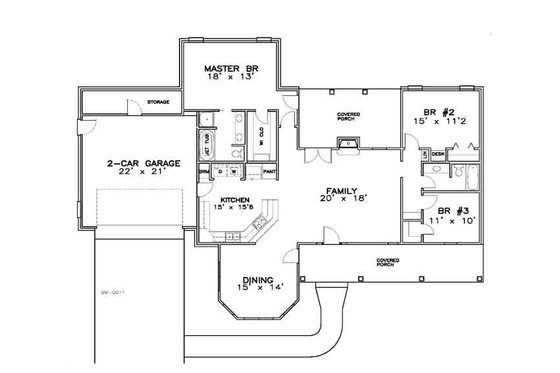 Floor Plan - Main Floor for Traditional House Plan #8-114 - 3 bed, 2 bath