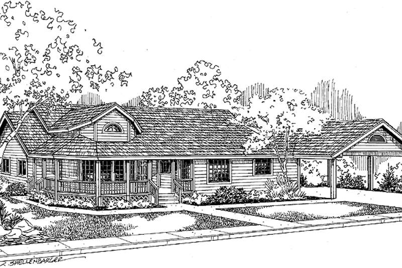 Architectural House Design - Exterior - Front Elevation 3 for Country House Plan #60-1011 - 3 bed, 2 bath