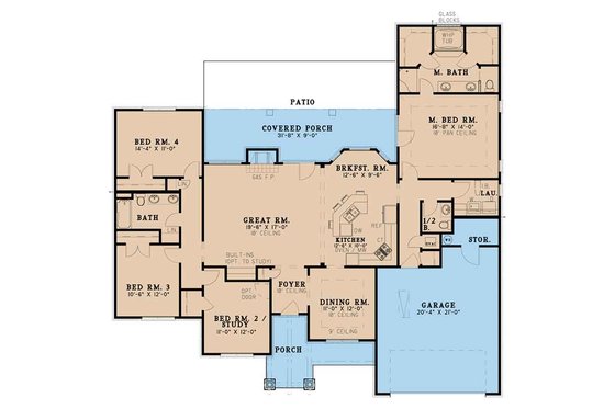 Floor Plan - Main Floor for Ranch House Plan #17-3396 - 4 bed, 2.5 bath