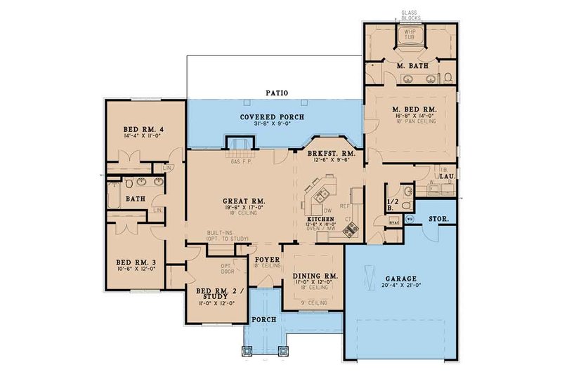 Dream House Plan - Floor Plan - Main Floor for Ranch House Plan #17-3396 - 4 bed, 2.5 bath