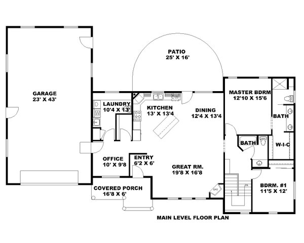 Architectural House Design - Floor Plan - Main Floor for Craftsman House Plan #117-1087 - 3 bed, 2.5 bath