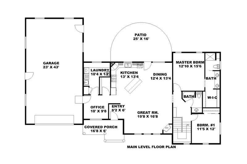 Architectural House Design - Floor Plan - Main Floor for Craftsman House Plan #117-1087 - 3 bed, 2.5 bath