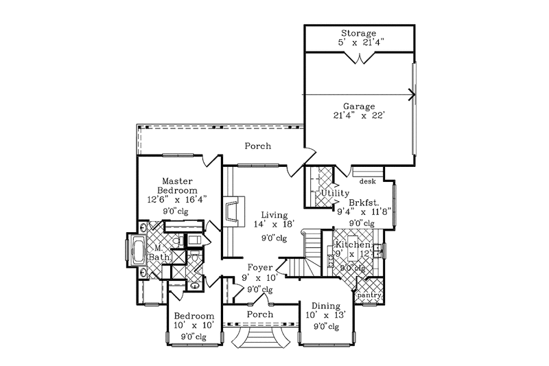 House Blueprint - Floor Plan - Main Floor for Country House Plan #985-12 - 4 bed, 3 bath