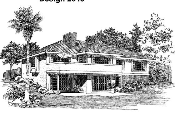 Exterior - Rear Elevation for Mediterranean House Plan #72-749 - 4 bed, 3 bath