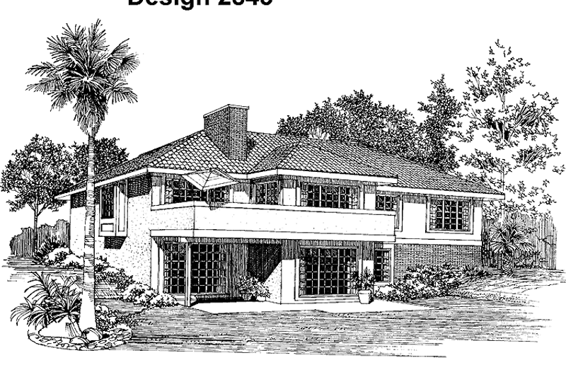 Home Plan - Exterior - Rear Elevation for Mediterranean House Plan #72-749 - 4 bed, 3 bath