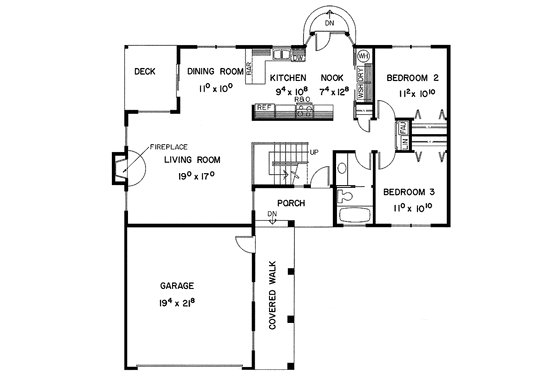 Floor Plan - Main Floor for Mediterranean House Plan #60-705 - 3 bed, 2 bath