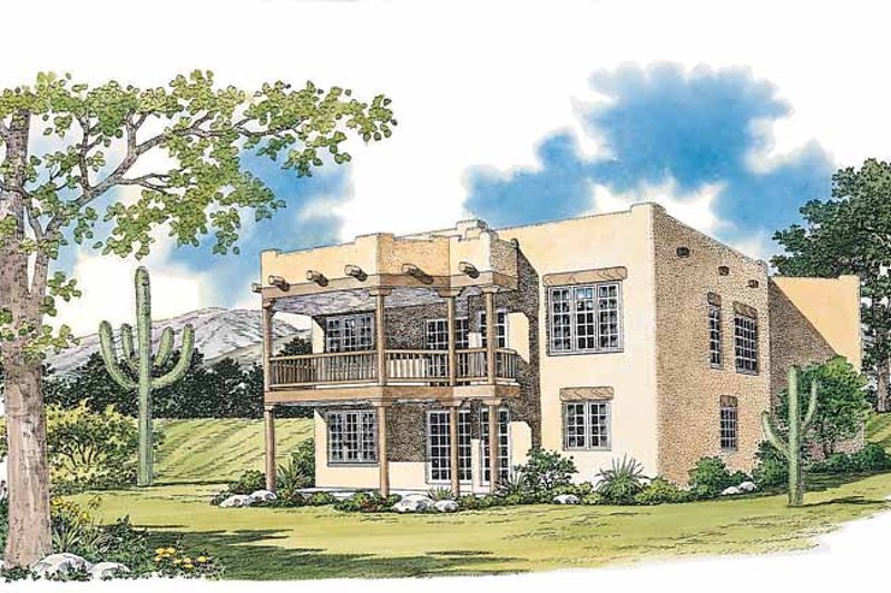 Home Plan - Exterior - Rear Elevation for Adobe / Southwestern House Plan #72-1049 - 4 bed, 3 bath