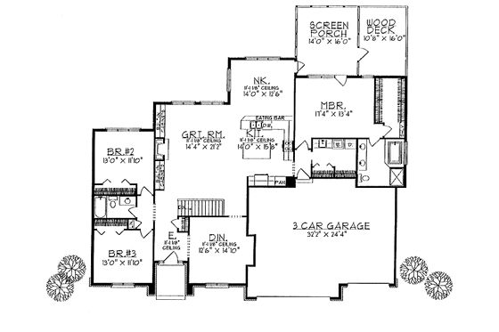 Floor Plan - Main Floor for Traditional House Plan #70-1306 - 3 bed, 2 bath