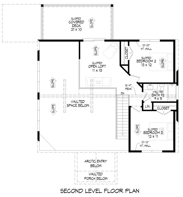 Southern Floor Plan - Upper Floor Plan #932-887