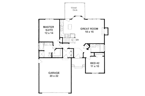 Floor Plan - Main Floor for Traditional House Plan #58-203 - 2 bed, 2 bath