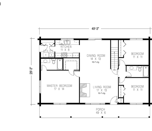 House Blueprint - Log Floor Plan - Main Floor Plan #964-18
