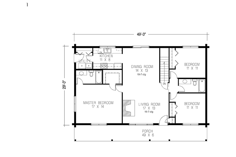 House Design - Floor Plan - Main Floor for Log House Plan #964-18 - 3 bed, 2 bath