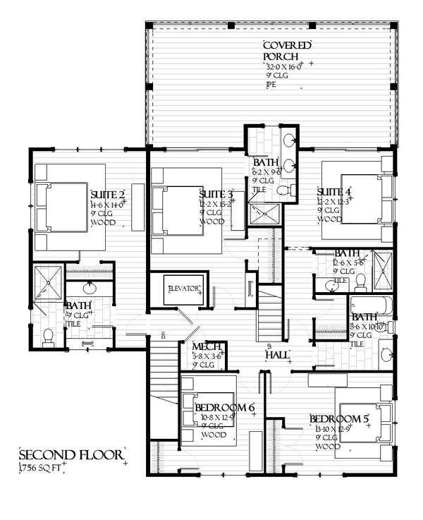 Beach Floor Plan - Upper Floor Plan #901-167