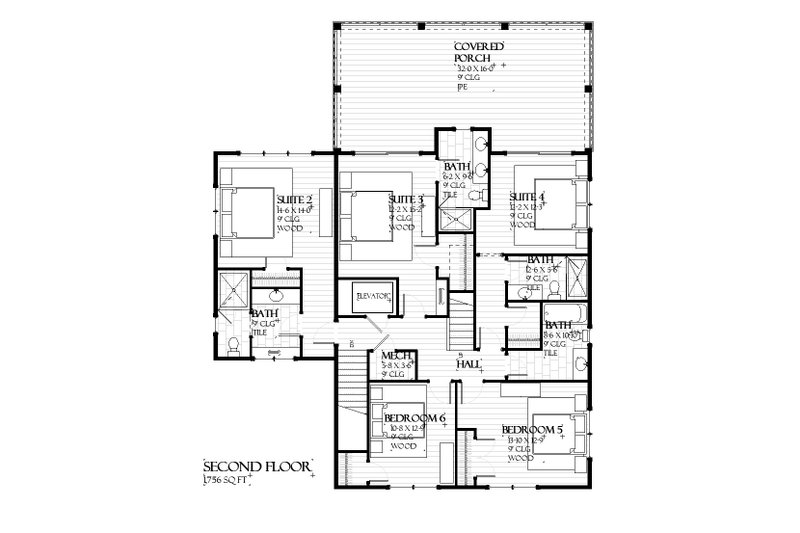 House Plan Design - Floor Plan - Upper Floor for Beach House Plan #901-167 - 7 bed, 6.5 bath