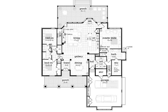 Floor Plan - Main Floor for Farmhouse House Plan #45-613 - 3 bed, 2 bath