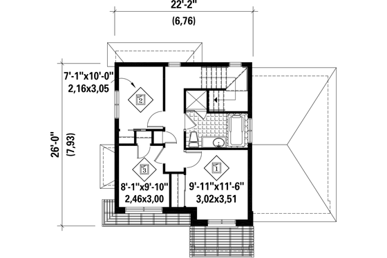 Floor Plan - Upper Floor for Contemporary House Plan #25-4345 - 3 bed, 1 bath