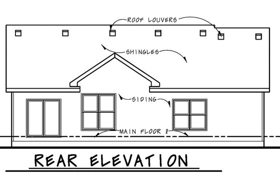 Exterior - Rear Elevation for Ranch House Plan #20-2270 - 3 bed, 2 bath