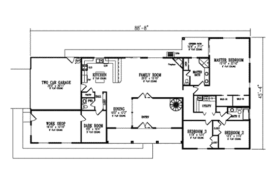 Floor Plan - Main Floor for Adobe / Southwestern House Plan #1-565 - 3 bed, 2.5 bath