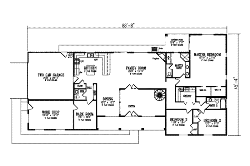 Architectural House Design - Floor Plan - Main Floor for Adobe / Southwestern House Plan #1-565 - 3 bed, 2.5 bath